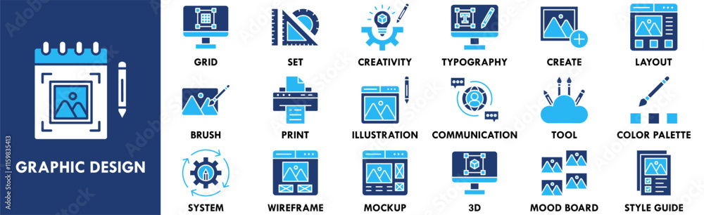 Graphic Design icon collection set. Containing design design, graphic, art, vector, illustration Graphic Design icon collection set. Containing design design, graphic, art, vector, illustration