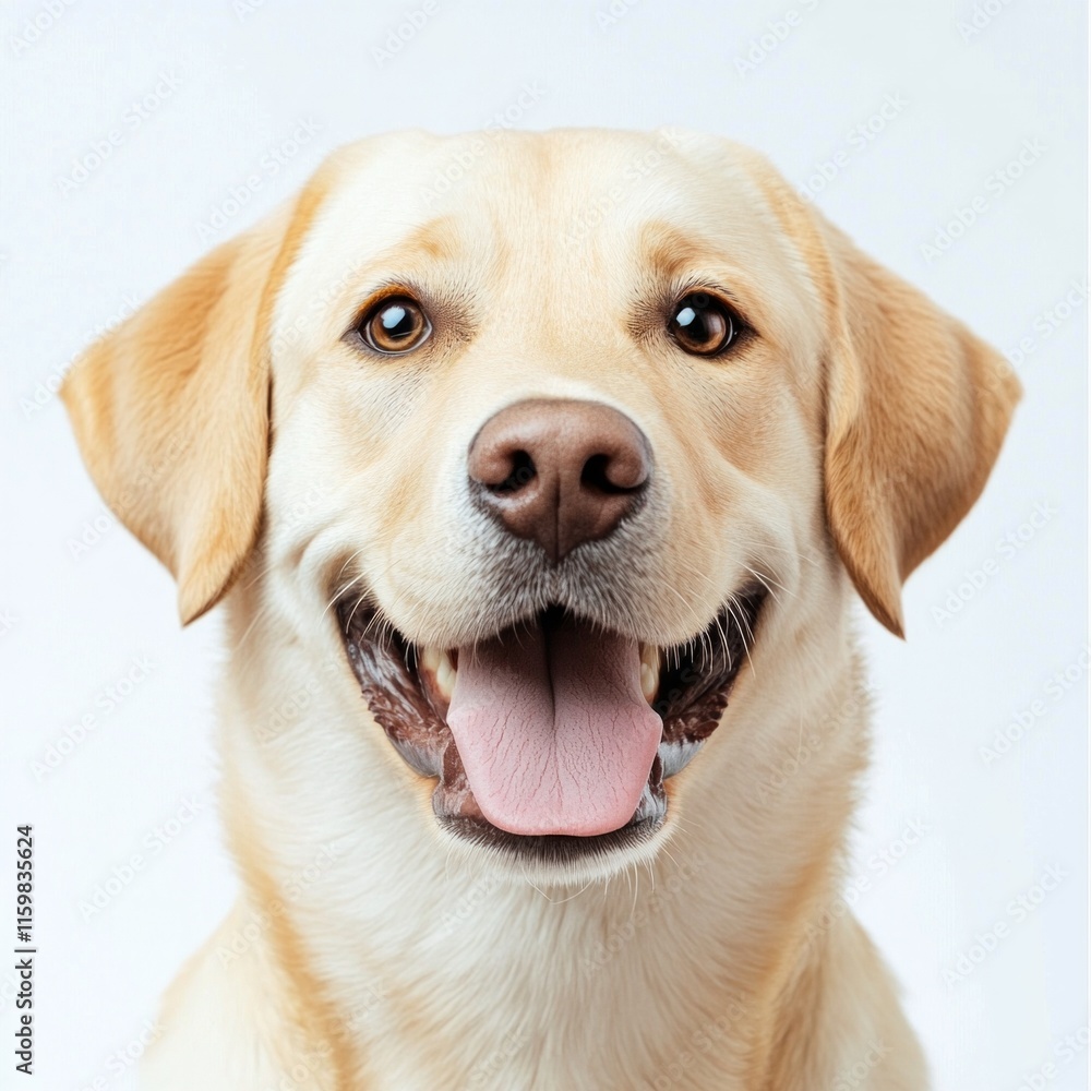 Golden labrador retriever with tongue out against white background Golden labrador retriever with tongue out against white background