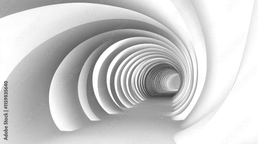 Obraz premium Abstract White Spiral Tunnel with Smooth Curves and Light Effects