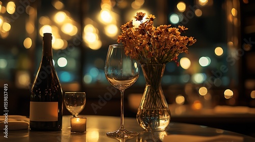 Wallpaper Mural Romantic dinner table setting with wine, flowers, and candlelight. Torontodigital.ca