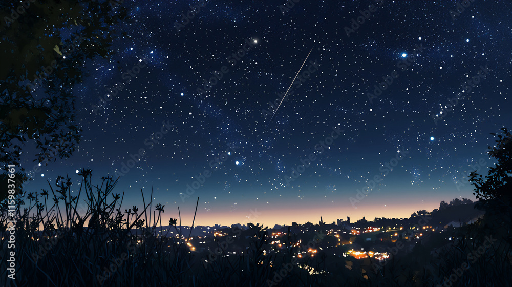 Fototapeta premium city lights and starry sky