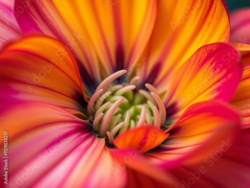 Vibrant close up of a colorful flower taken with a powerful zoom lens, nature, petal photo