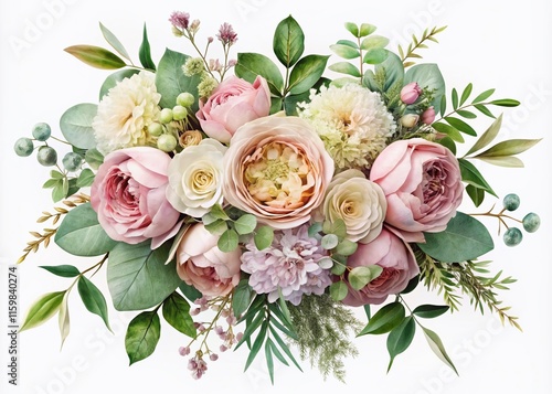 Dusty Pink Cream Rose Peony Hydrangea Wedding Bouquet Aerial Photography