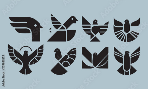 Pigeon Silhouettes, art vector design Pigeon Logo Template vector illustration design vector set of black Pigeon silhouettes