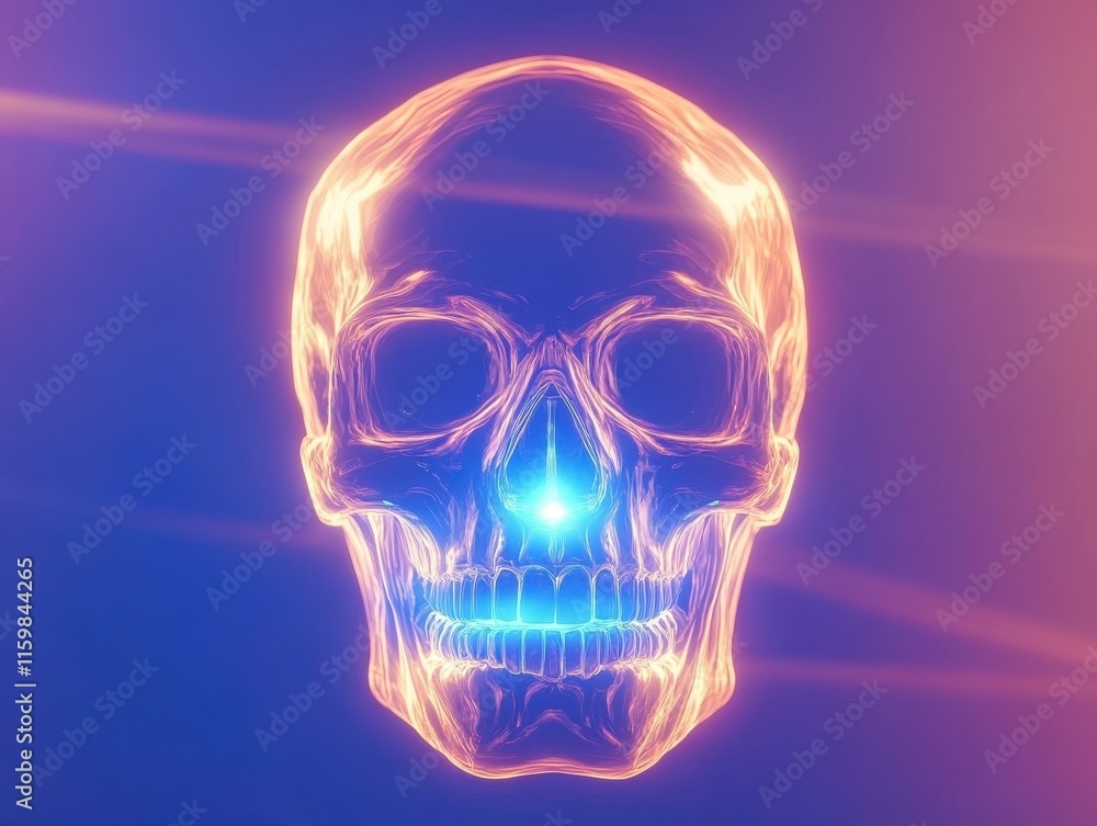 A glowing, stylized skull illustration with vibrant colors. A glowing, stylized skull illustration with vibrant colors.