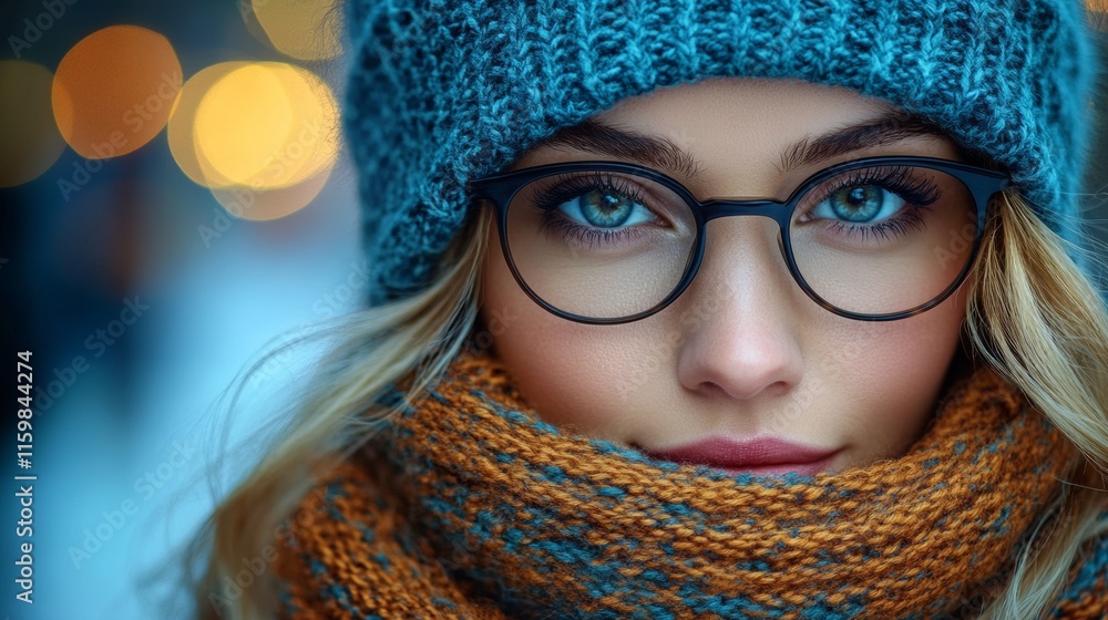 Portrait of a woman in a scarf with winter lighting Portrait of a woman in a scarf with winter lighting