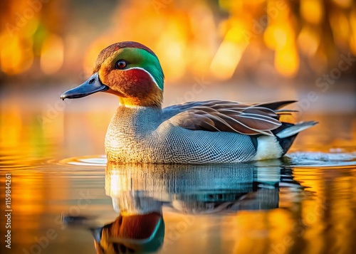 Eurasian Teal Duck on Water, Rule of Thirds, AI Photo photo