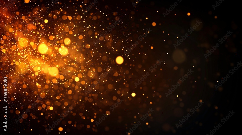 A vibrant background of golden bokeh lights against a dark backdrop. A vibrant background of golden bokeh lights against a dark backdrop.