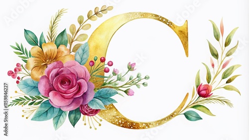 Fototapeta Naklejka Na Ścianę i Meble -  Floral Alphabet C Monogram - Wedding Invitation Design