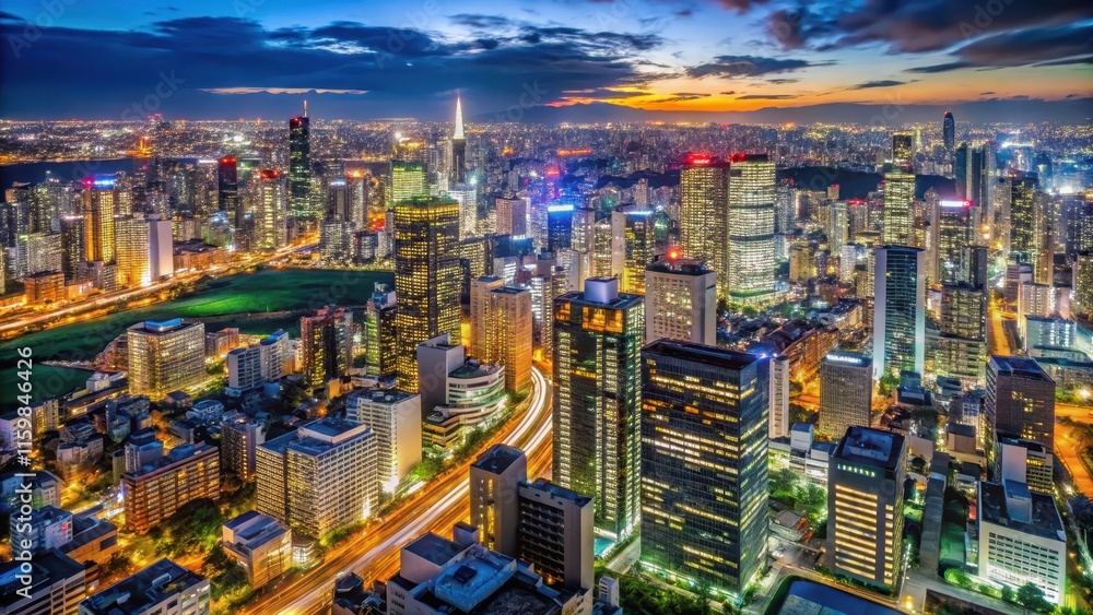 Dazzling night view of Osaka?s cityscape from above , Osaka, Japan, night lights, skyline, urban Dazzling night view of Osaka?s cityscape from above , Osaka, Japan, night lights, skyline, urban