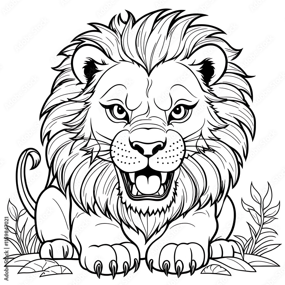 Fototapeta premium Graceful Lion Coloring Book Page in Elegant Vector Illustration