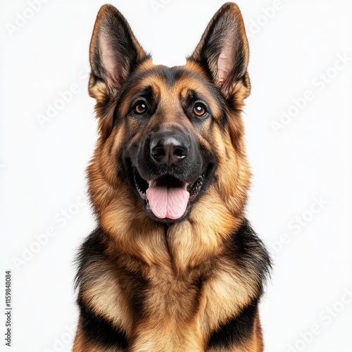 Close-up of a german shepherd with alert expression against white background photo