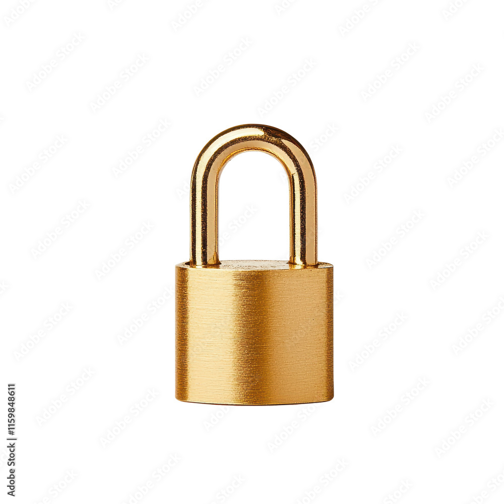 Golden Padlock on Reflective Surface Isolated Image Golden Padlock on Reflective Surface Isolated Image