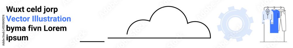 Cloud icon with text, blue gear, and person using computer. Ideal for cloud computing, IT services, digital transformation, tech support, software development, system integration business solutions Cloud icon with text, blue gear, and person using computer. Ideal for cloud computing, IT services, digital transformation, tech support, software development, system integration business solutions