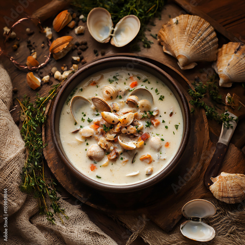 Plakat w ramie clam chowder and rustic charm