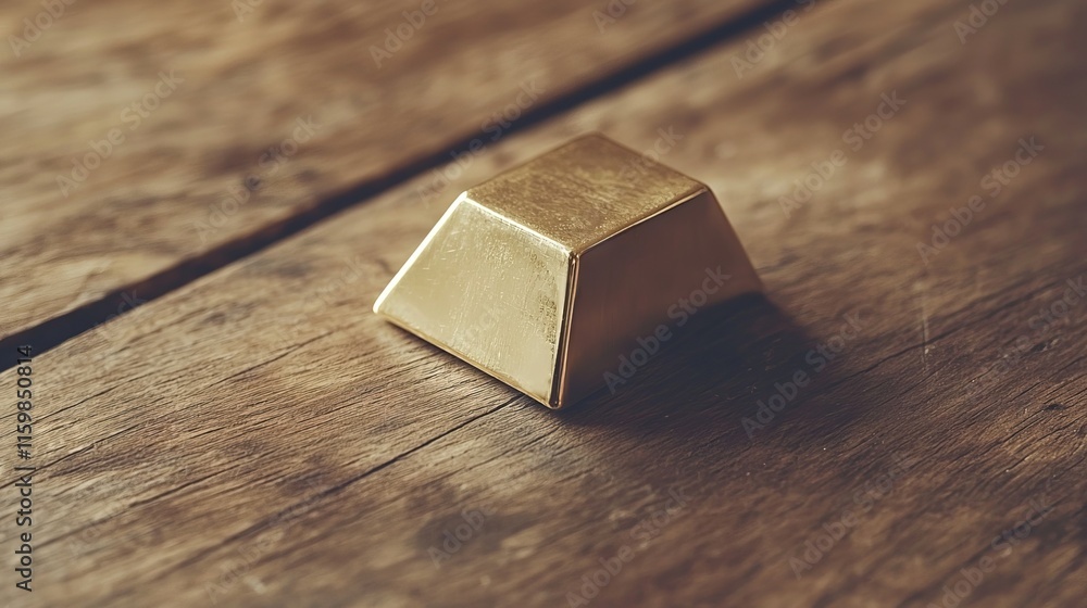 Single Gold Ingot on Rustic Wooden Table Symbolizing Prosperity and Wealth in Chinese New Year Celebrations Single Gold Ingot on Rustic Wooden Table Symbolizing Prosperity and Wealth in Chinese New Year Celebrations