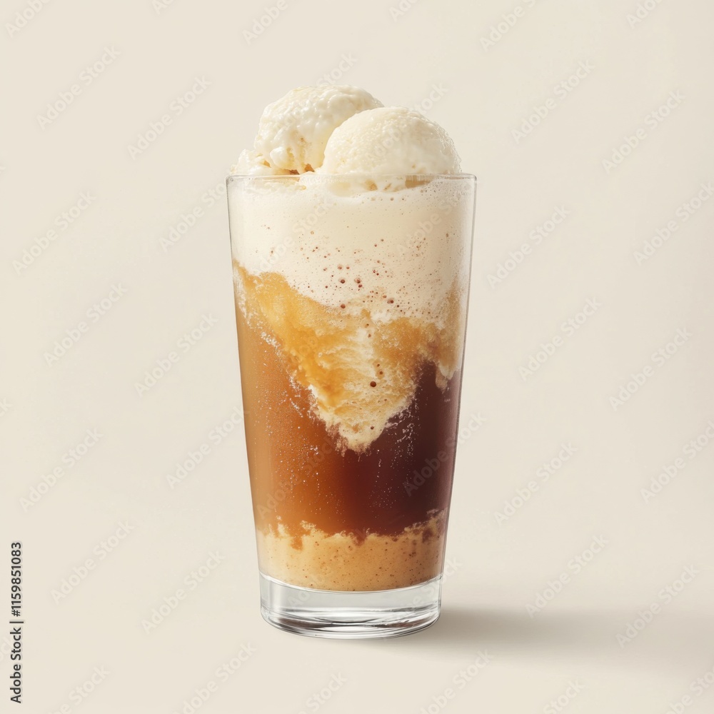 Classic root beer float in a glass. Featuring ice cream and root beer Classic root beer float in a glass. Featuring ice cream and root beer