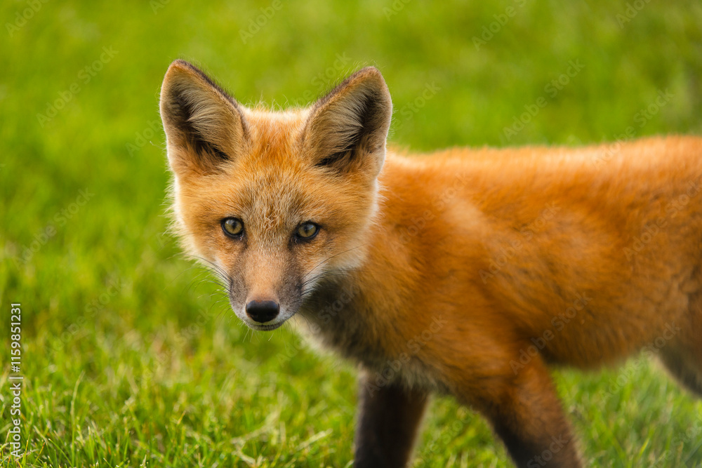 Fototapeta premium Closeup Young fox pup(s) playing in grass