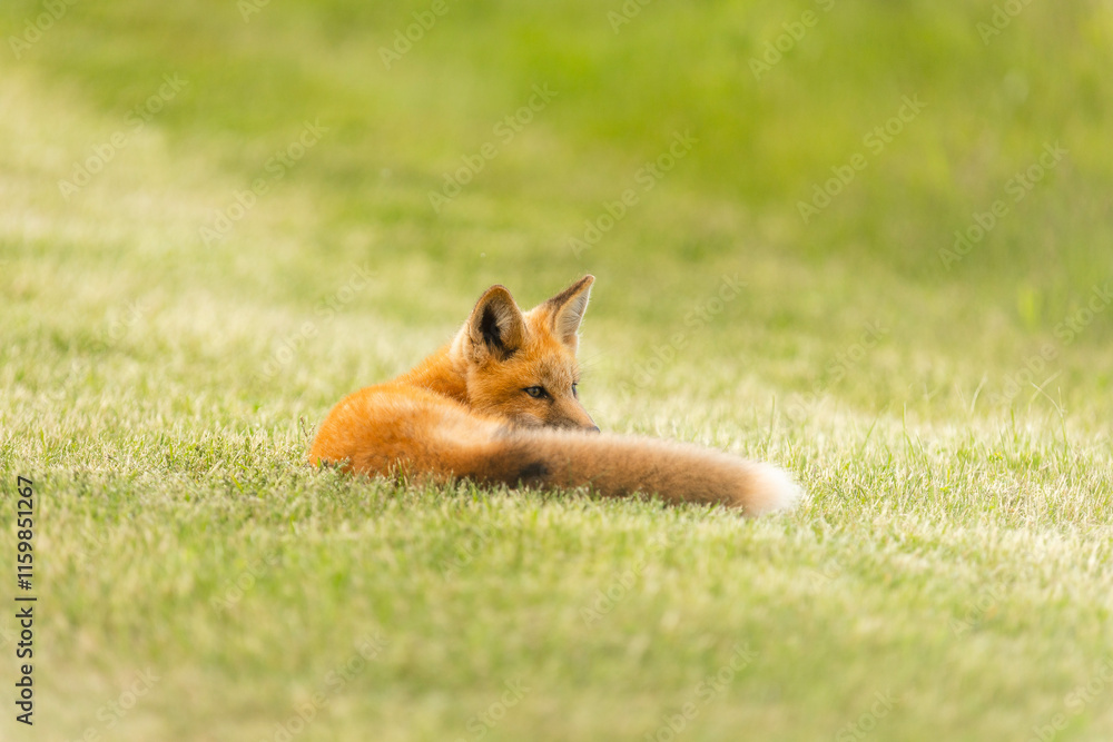 Fototapeta premium Closeup Young fox pup(s) playing in grass
