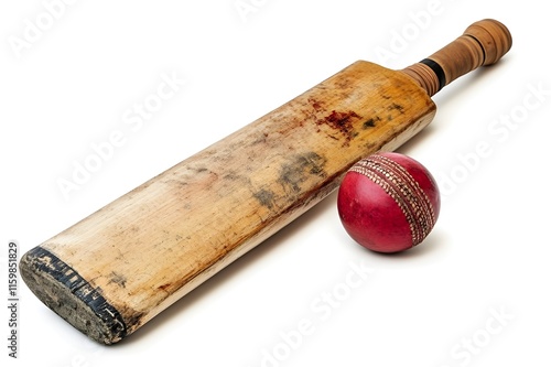 Cricket Bat and Ball Isolated on White Background. photo