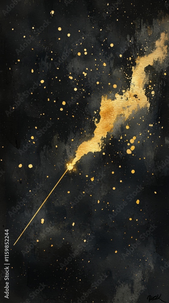 Naklejka premium Chinese New Year Watercolor Art of Golden Sparkler on Dark Background Concept of Celebration Festivity Joy and Tradition. Vertical