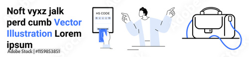 Digital interaction with touchscreen, individual gesturing, and a bag. Ideal for technology, business, education, lifestyle, e-commerce, presentations, user manuals Landing page