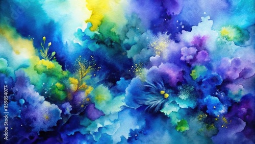 Wallpaper Mural Vibrant Abstract Watercolor Art with Blue, Purple, Green, and Yellow Hues for Low Light Photography Torontodigital.ca