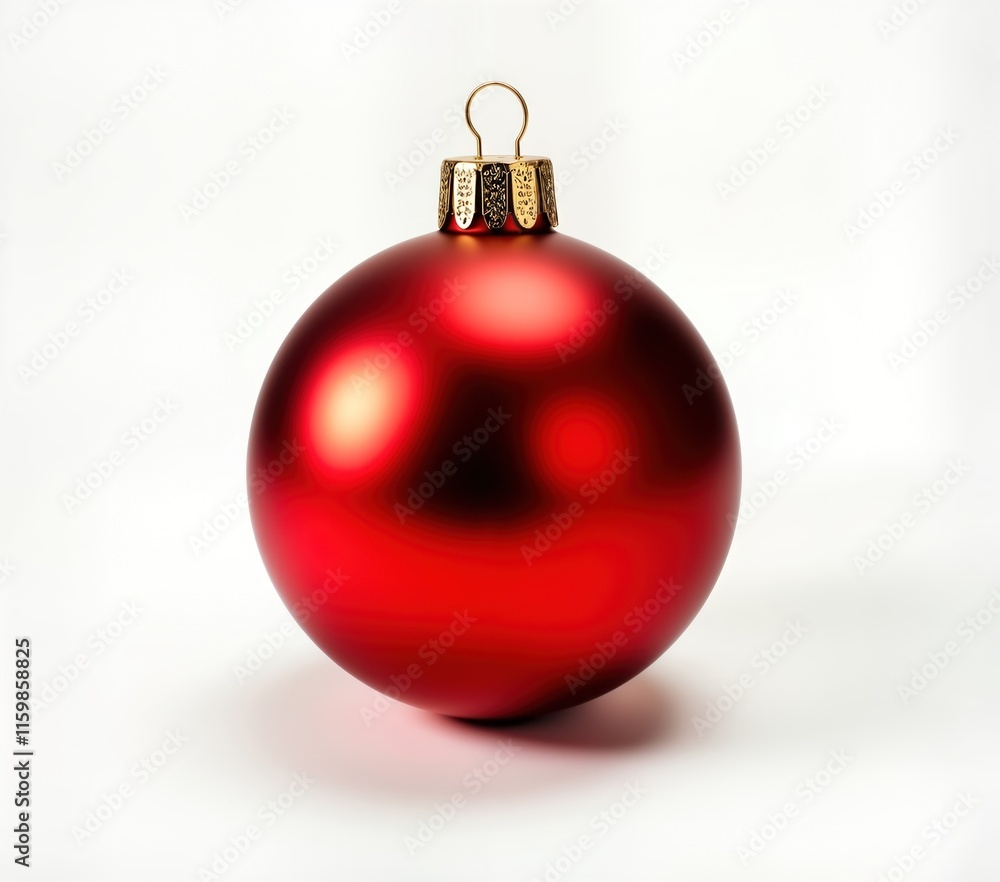 Red Christmas ball on plain white background. Single festive decoration. Round shape. Shiny bright red color. Elegant holiday ornament. Merry Christmas object. Red Christmas ball on plain white background. Single festive decoration. Round shape. Shiny bright red color. Elegant holiday ornament. Merry Christmas object.