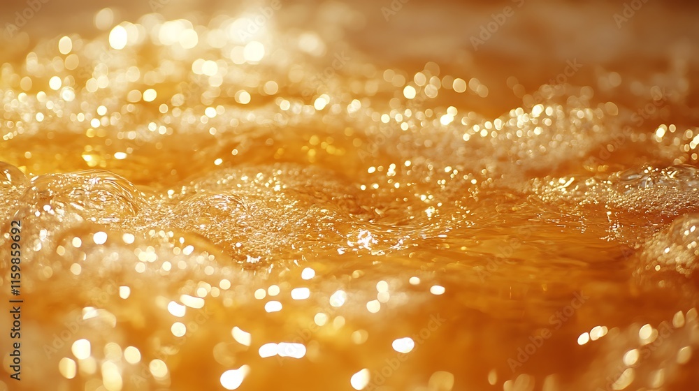 Captivating close-up of golden syrup bubbling in a warm kitchen setting during a cozy afternoon Captivating close-up of golden syrup bubbling in a warm kitchen setting during a cozy afternoon
