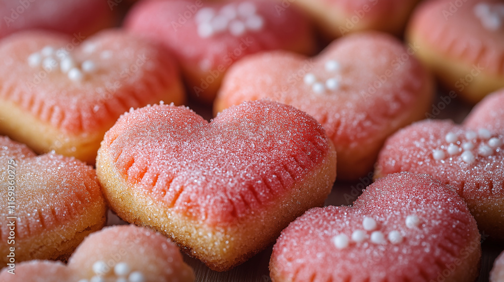 Close up of many decorated heart shaped cookies Close up of many decorated heart shaped cookies