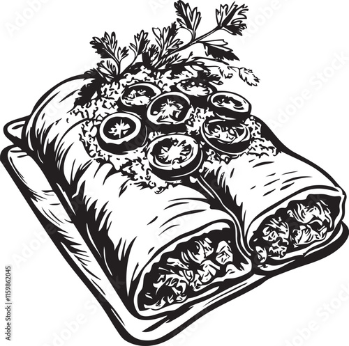 hand drawn illustration of enchiladas