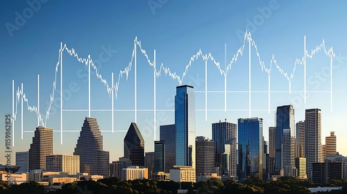 Austin Skyline and Stock Market Graph: A Visual Representation of Economic Fluctuation
