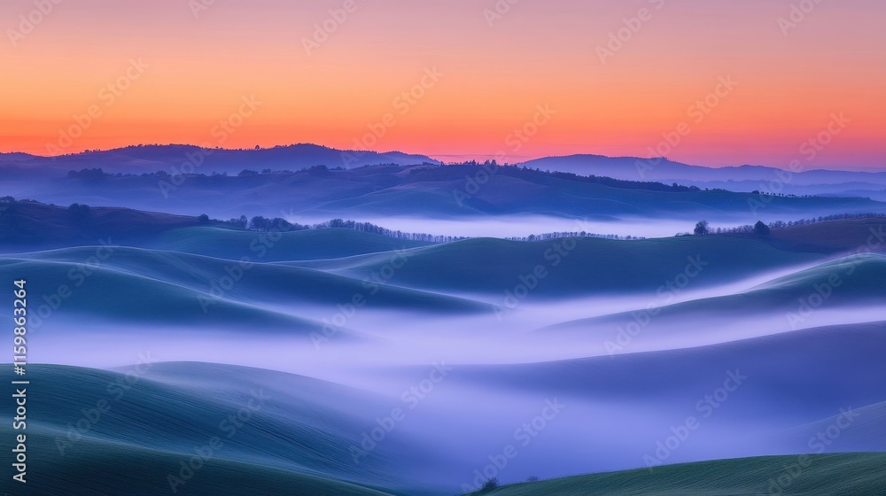 Fototapeta premium Serene Foggy Hills at Dawn