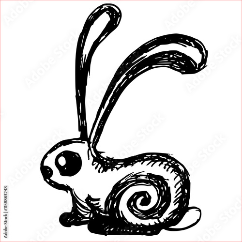 Stylized Black and White Rabbit Illustration A black-and-white vectorized drawing of a rabbit, hand-drawn.