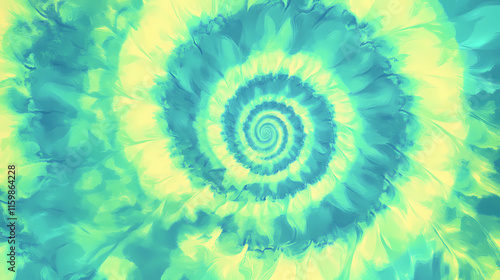 Vibrant seamless spiral pattern featuring tie dye designs in lime and seafoam ideal for psychedelic themed decor and fashion retro bohemian vibes. Seafoam. Illustration photo