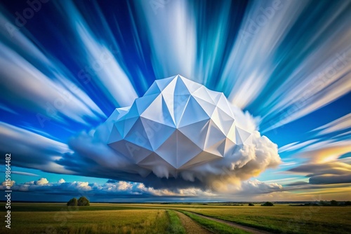 Long Exposure White Polygonal Clouds Blue Sky photo