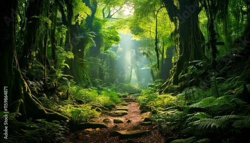 sunlight in a lush green forest