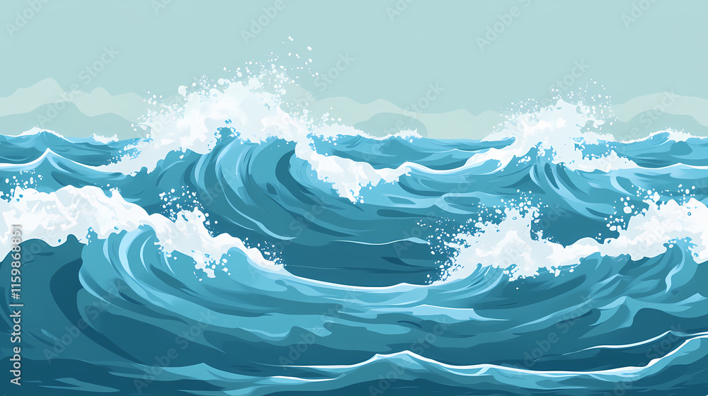 Ocean wavescrashing waves with seafoam and reflections of the sk. Seafoam. Illustration Ocean wavescrashing waves with seafoam and reflections of the sk. Seafoam. Illustration