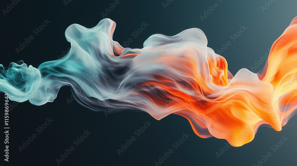 Obraz premium Abstract 3D Flowing Liquid-Like Wave Textures in Orange, Aqua, and Charcoal Gradient background wallpaper