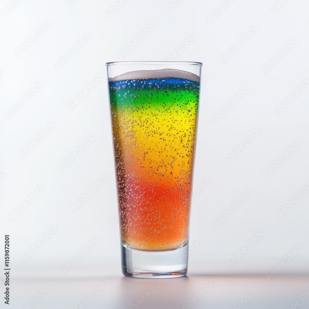 Flavored soda in a tall glass. Featuring layers of colorful fizz Flavored soda in a tall glass. Featuring layers of colorful fizz