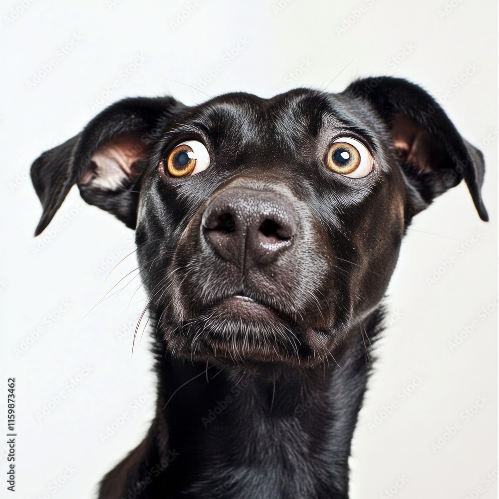 Surprised black labrador mix with wide eyes Surprised black labrador mix with wide eyes