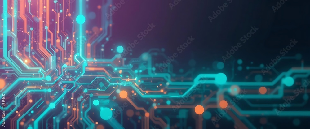 Abstract Circuit Board: Glowing Teal and Orange Pathways Abstract Circuit Board: Glowing Teal and Orange Pathways