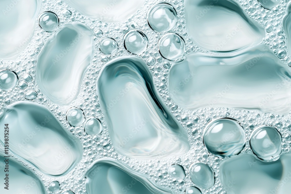 Large number of small, round bubbles in a blue liquid Large number of small, round bubbles in a blue liquid
