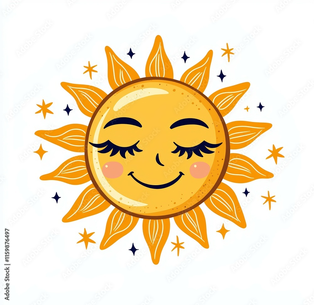 Cartoon sun with a smiling face and eyelashes Cartoon sun with a smiling face and eyelashes