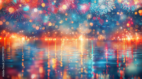  festive new yearas fireworks over water photo