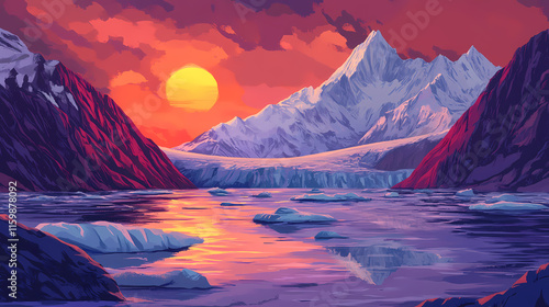 Sunset over cerro torre peak and los glaciares national park in el chalten, patagonia, argentina. Glaciered. Illustration photo