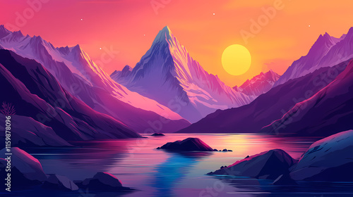 Sunset over cerro torre peak and los glaciares national park in el chalten, patagonia, argentina. Glaciered. Illustration photo