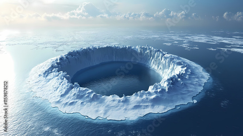 The peninsula emerges from the ice into the open sea. 3d rendering. Glaciered. Illustration photo