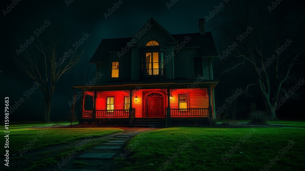 Abandoned House at Night - Spooky Vivid Colors, AI Photo, Deep Mood, Sharp Focus Abandoned House at Night - Spooky Vivid Colors, AI Photo, Deep Mood, Sharp Focus