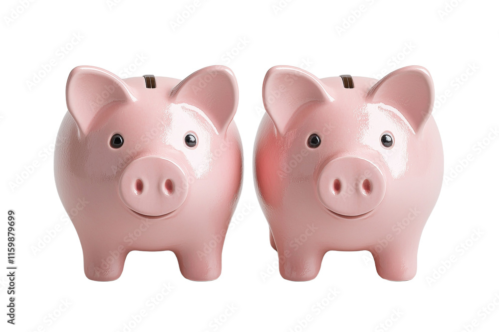 Two pink piggy banks with a smiling face on them Two pink piggy banks with a smiling face on them